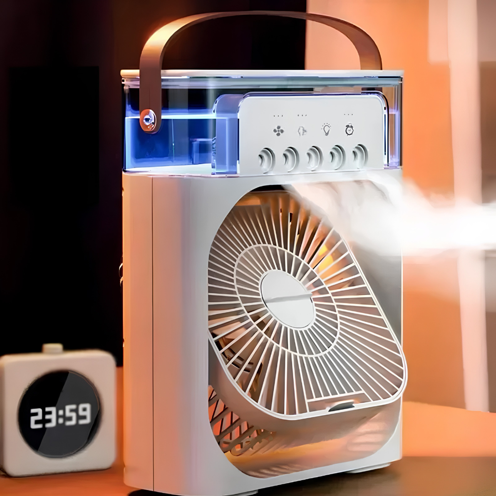 Portable Luftkühler Ventilator mit Luftbefeuchter – 3 Geschwindigkeiten – Bis 10m² – Fernbedienung – USB/AC