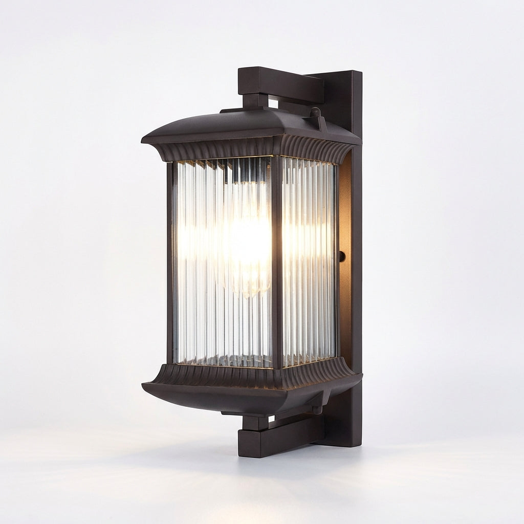 LED Außenwandleuchte Warmweiß Schwarz Modern für Fassade und Eingangsbereich IP65 Gerilltes Glas