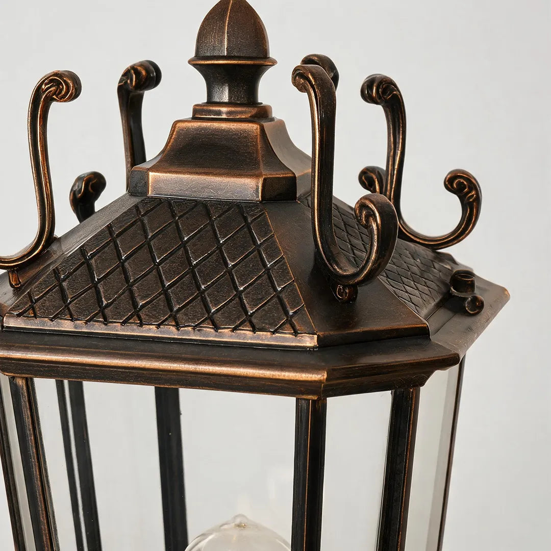 Europäisches Vintage-Außenleuchten – Set von 2 in Schwarz und Gold aus Aluminium mit halbtransparentem Glas