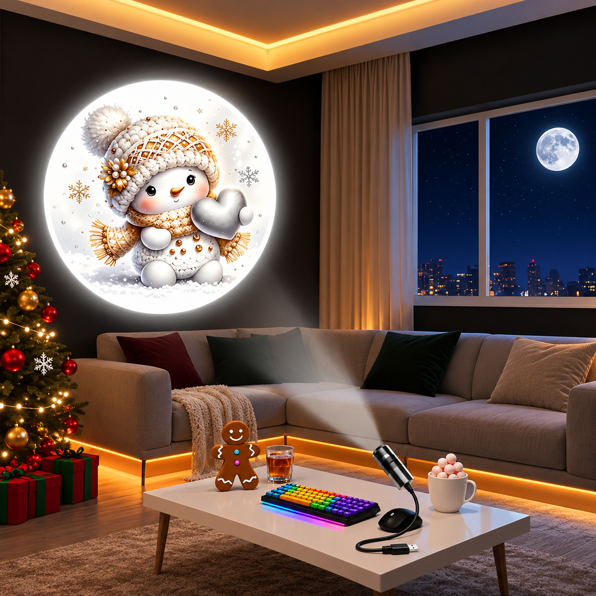 LED-Projektionslampe Weihnachten Kunststoff Bunt – 6 Motive, USB-Betrieb, Tischdeko