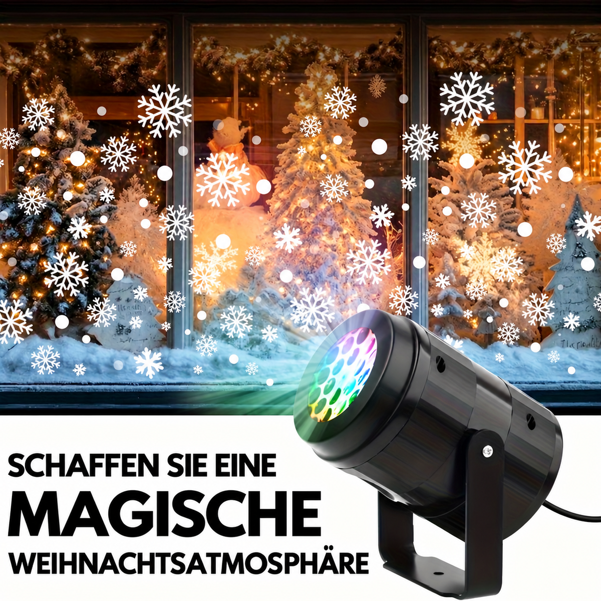 Schneeflocken-Projektionslampe aus Kunststoff – Rotierend, USB-Betrieb, Neigbar