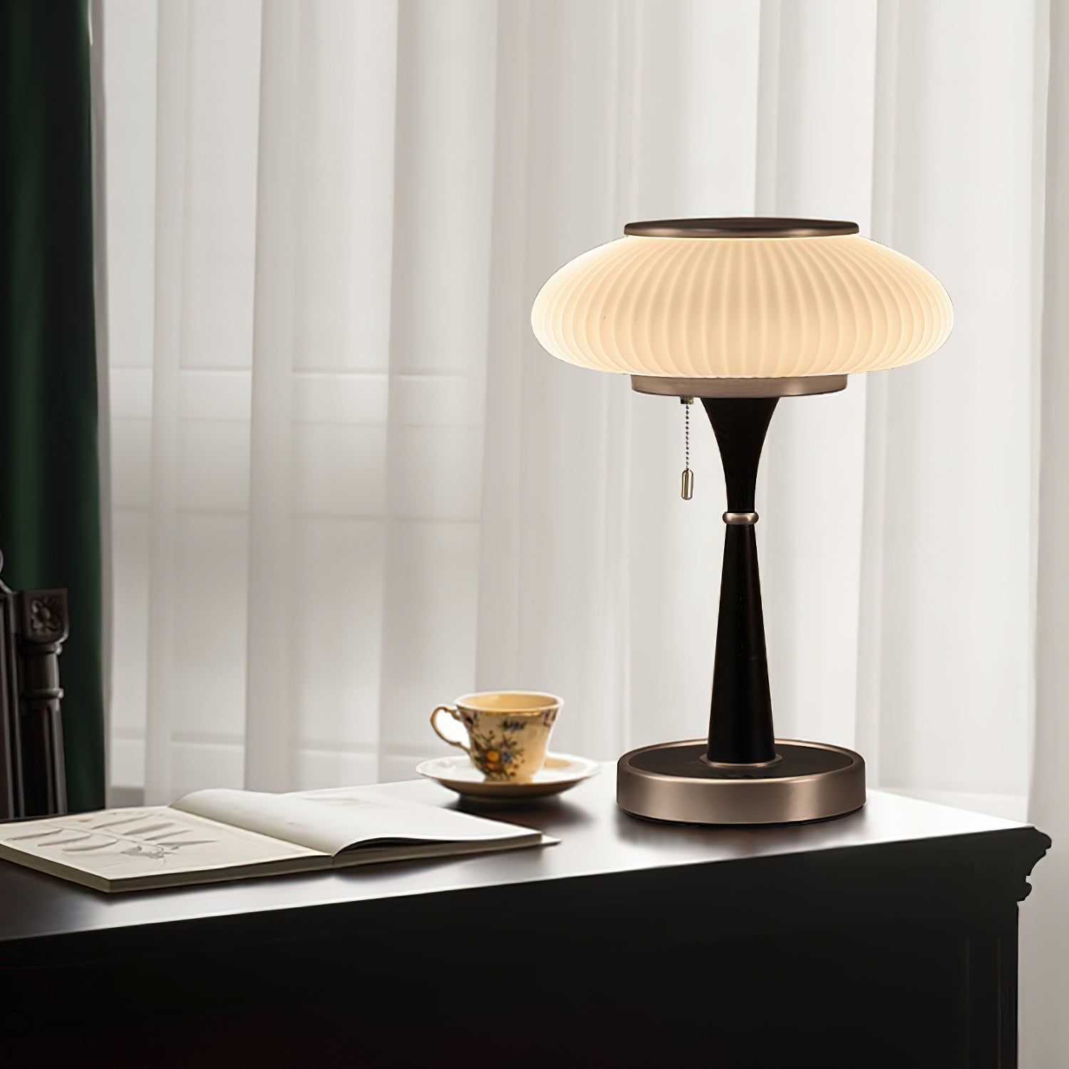 LumoShroom Vintage LED-Tischlampe – Dimmbar Holzoptik fürs Wohnzimmer