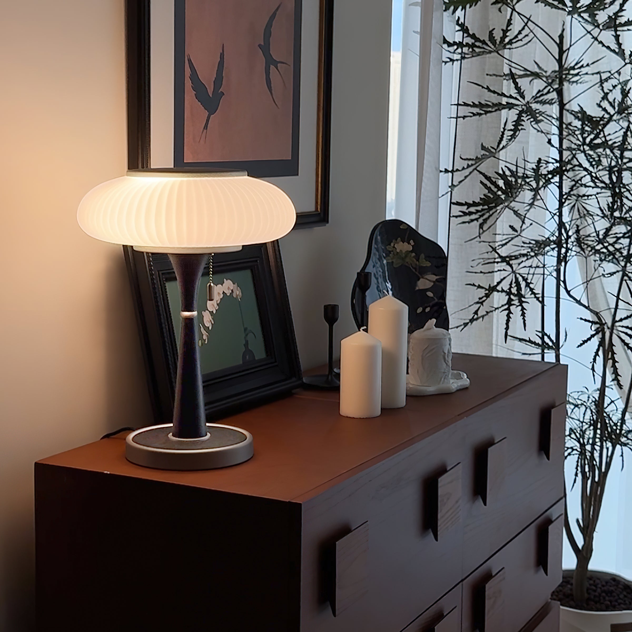 LumoShroom Vintage LED-Tischlampe – Dimmbar Holzoptik fürs Wohnzimmer