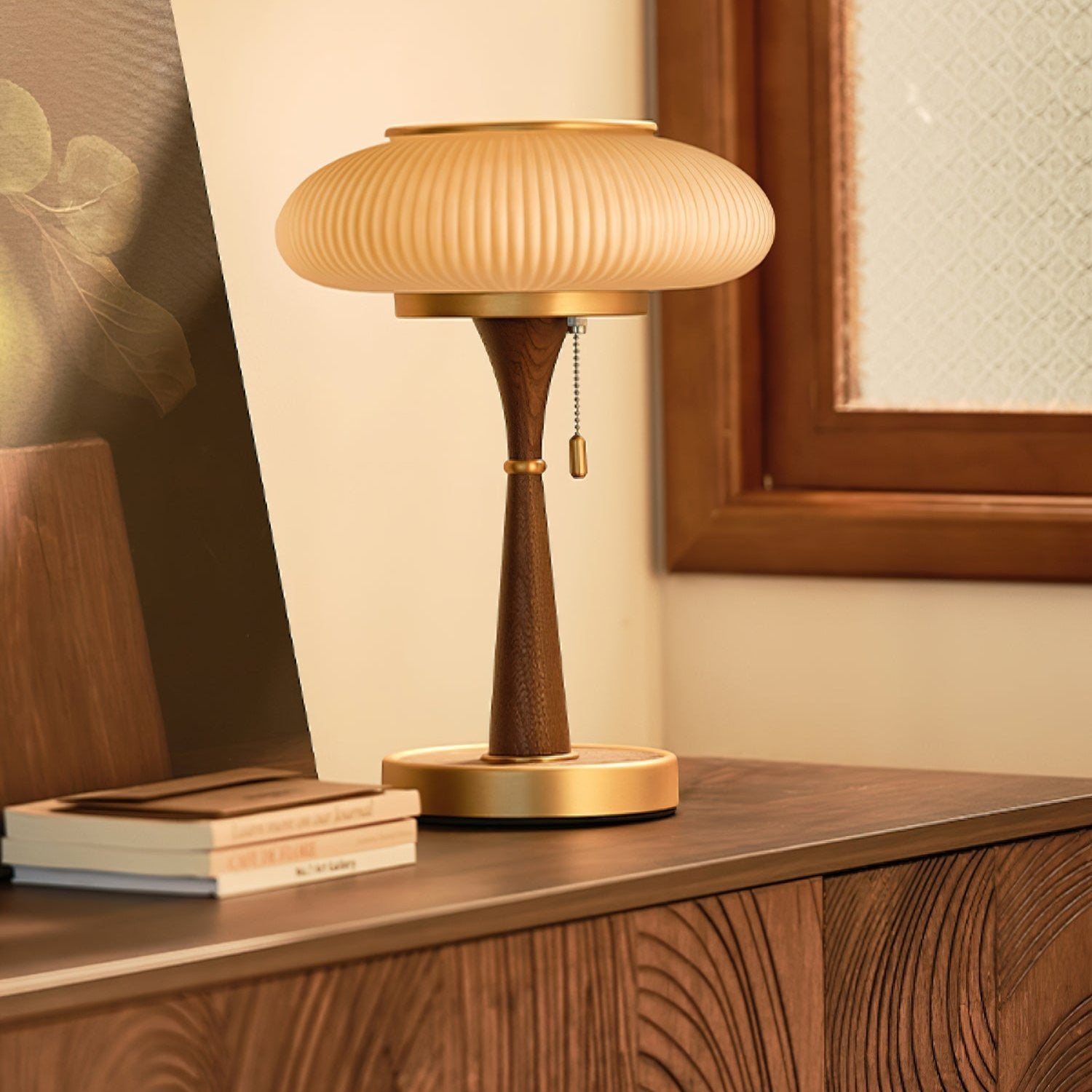 LumoShroom Vintage LED-Tischlampe – Dimmbar Holzoptik fürs Wohnzimmer