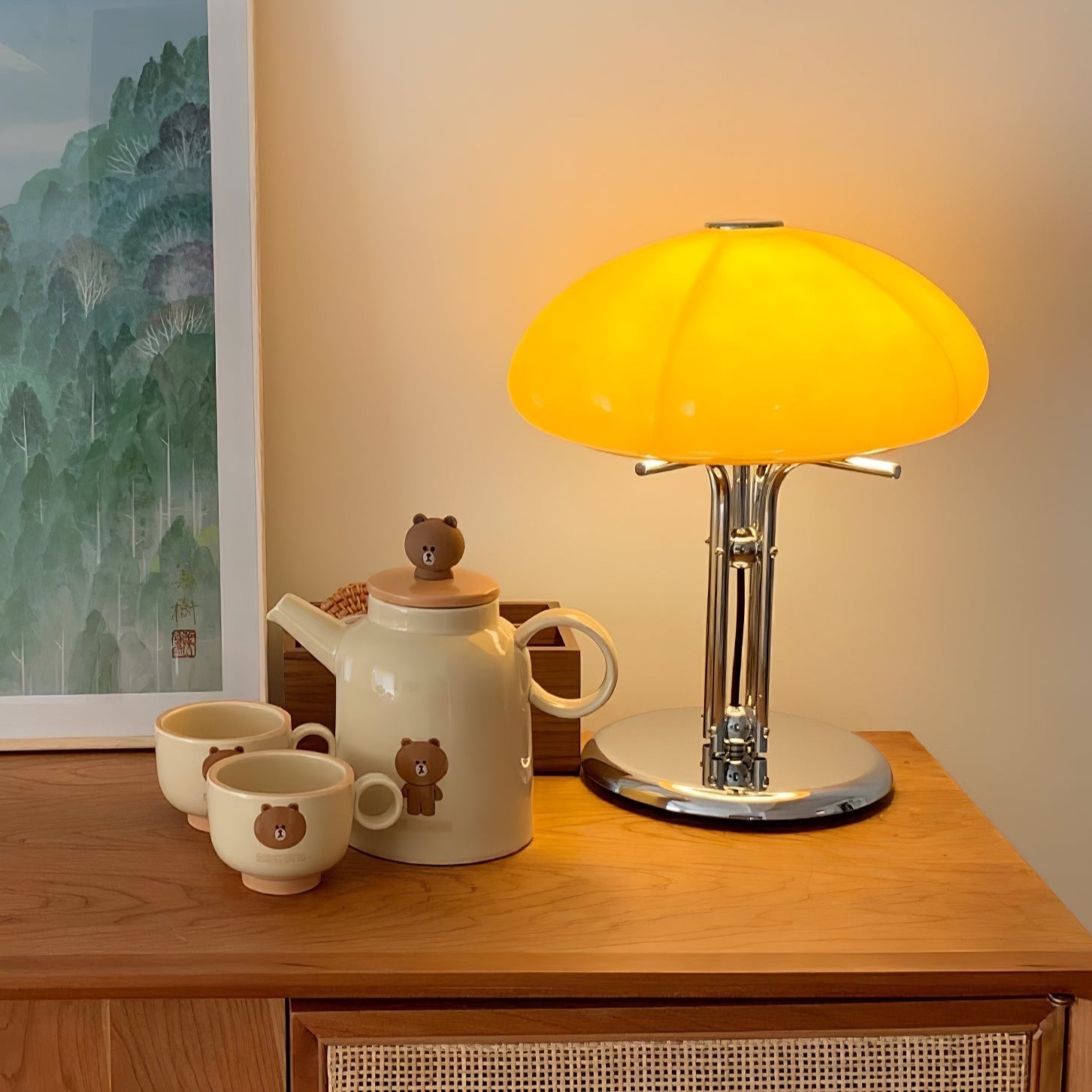 MushGlow Bauhaus Tischlampe – Modernes Pilzdesign Dimmbar Weiß Wohnzimmer