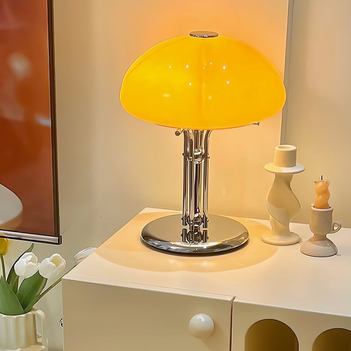 MushGlow Bauhaus Tischlampe – Modernes Pilzdesign Dimmbar Weiß Wohnzimmer
