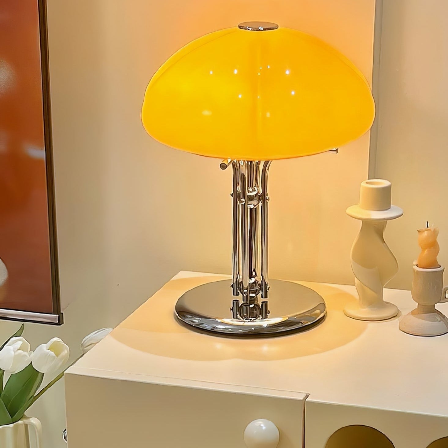 MushGlow Bauhaus Tischlampe – Modernes Pilzdesign Dimmbar Weiß Wohnzimmer