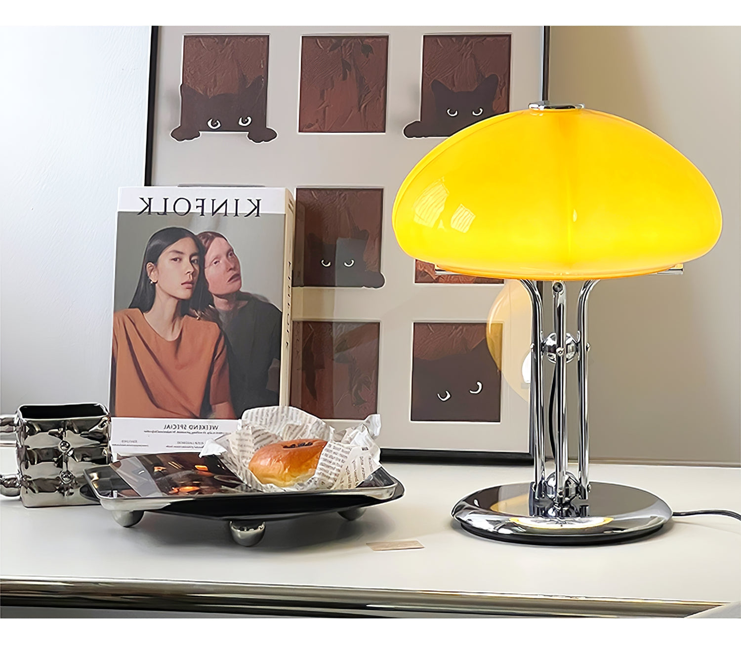 MushGlow Bauhaus Tischlampe – Modernes Pilzdesign Dimmbar Weiß Wohnzimmer