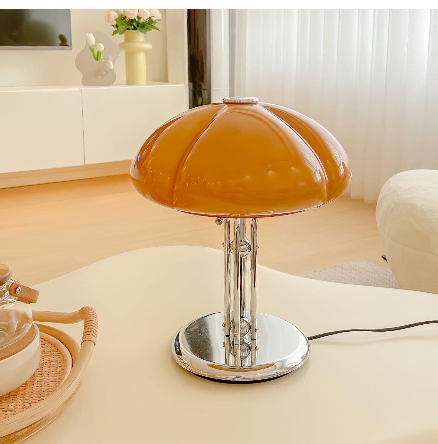 MushGlow Bauhaus Tischlampe – Modernes Pilzdesign Dimmbar Weiß Wohnzimmer