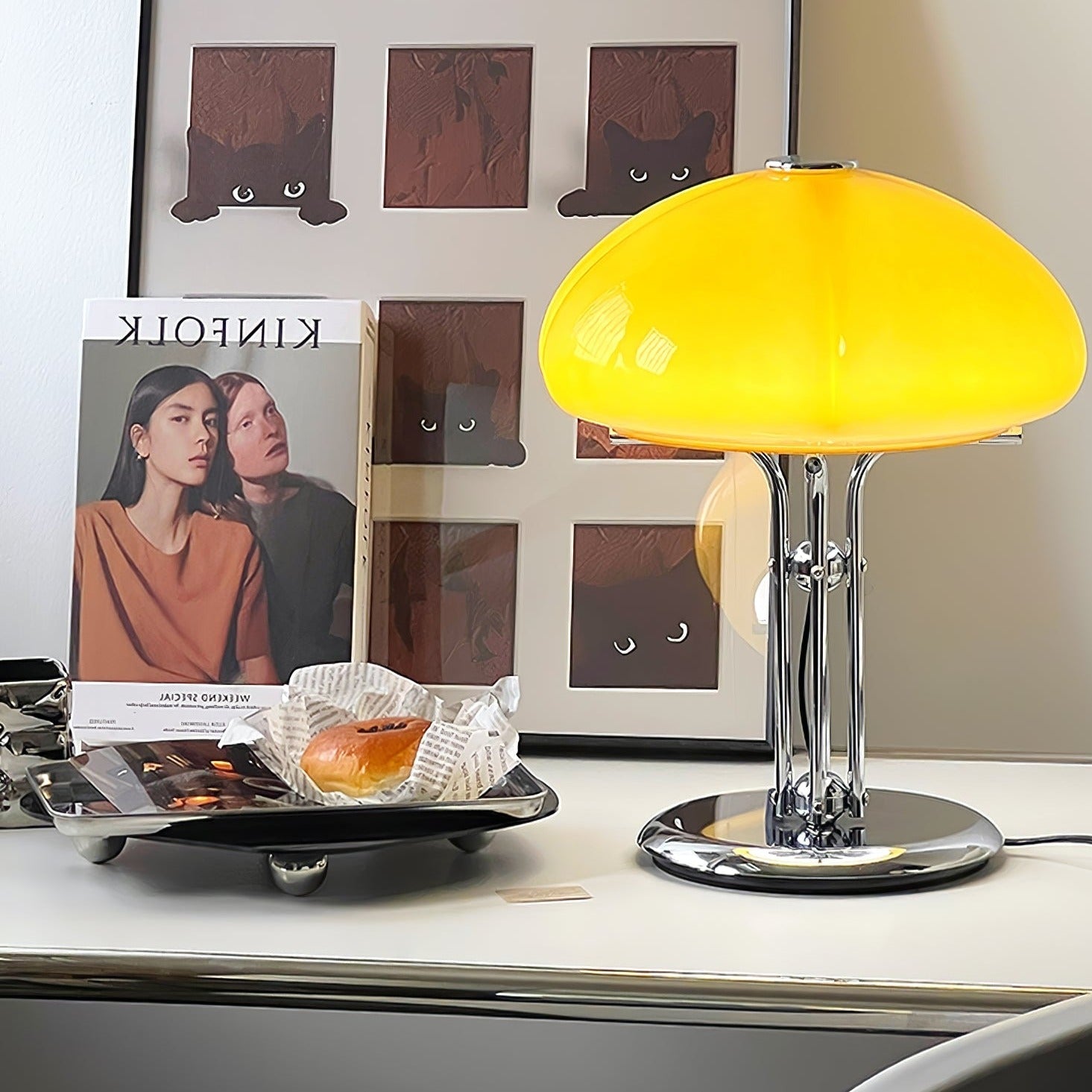 MushGlow Bauhaus Tischlampe – Modernes Pilzdesign Dimmbar Weiß Wohnzimmer