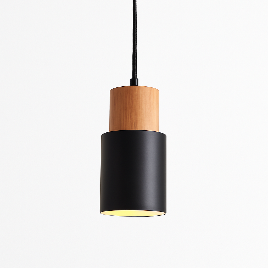 Pendelleuchte | Zylindrische Form, Holz und Aluminium 0