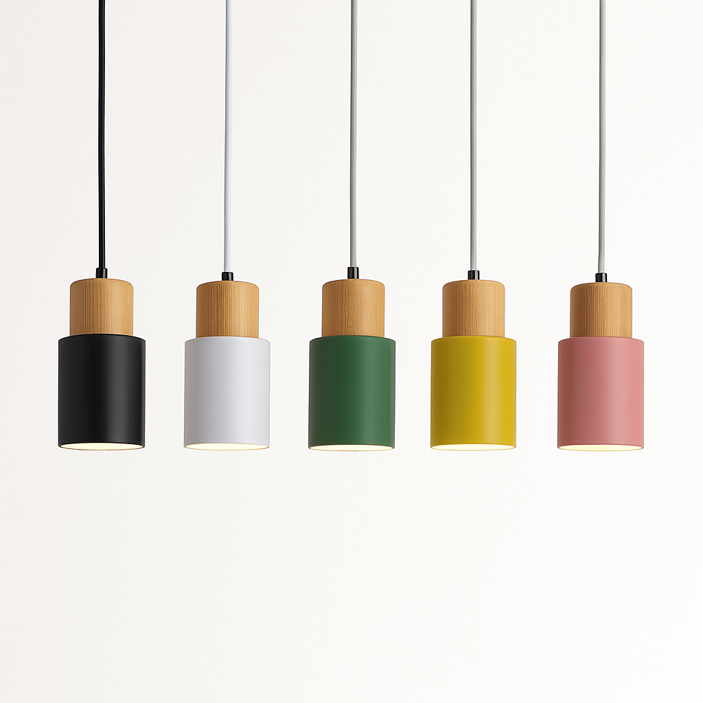 Pendelleuchte | Zylindrische Form, Holz und Aluminium 4