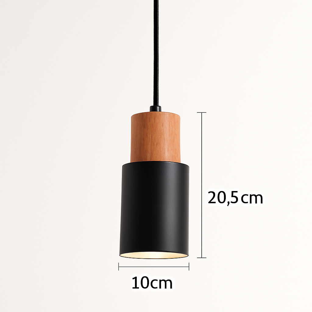 Pendelleuchte | Zylindrische Form, Holz und Aluminium 5