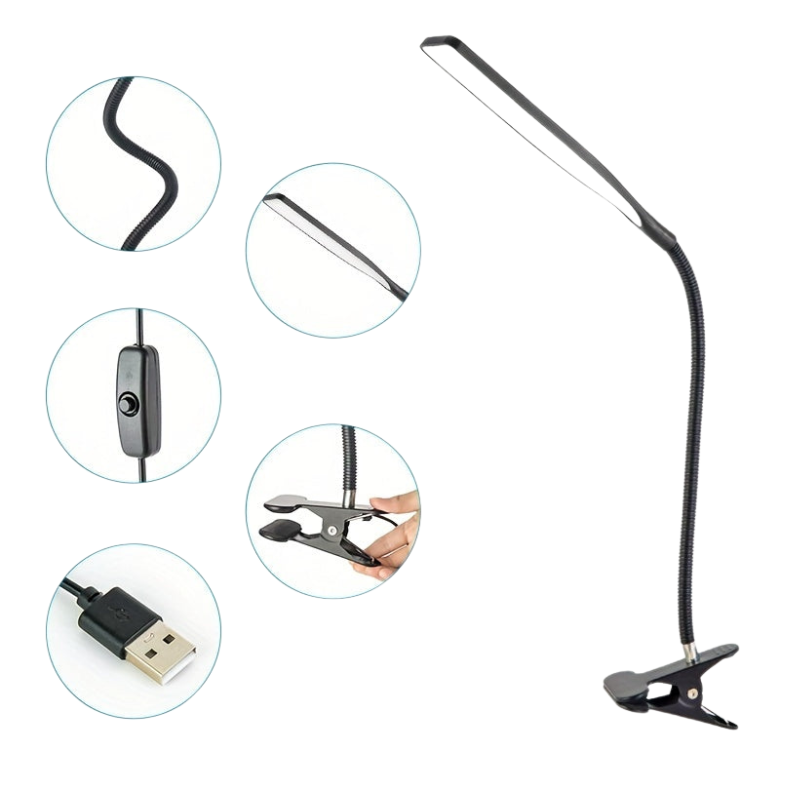ClipoGlow - LED-Schreibtischlampe mit Schwanenhals und Klemme