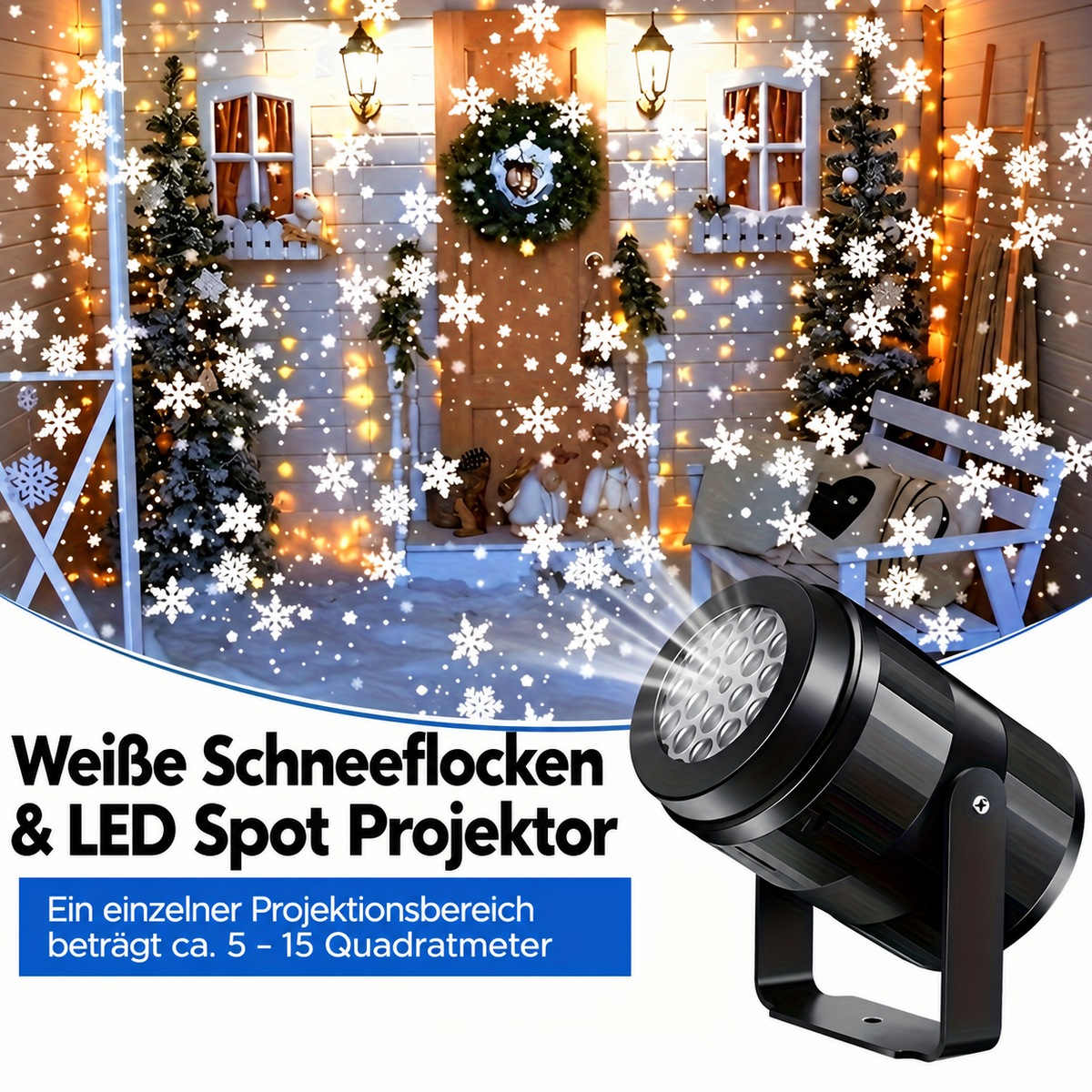 Schneeflocken-Projektionslampe aus Kunststoff – Rotierend, USB-Betrieb, Neigbar