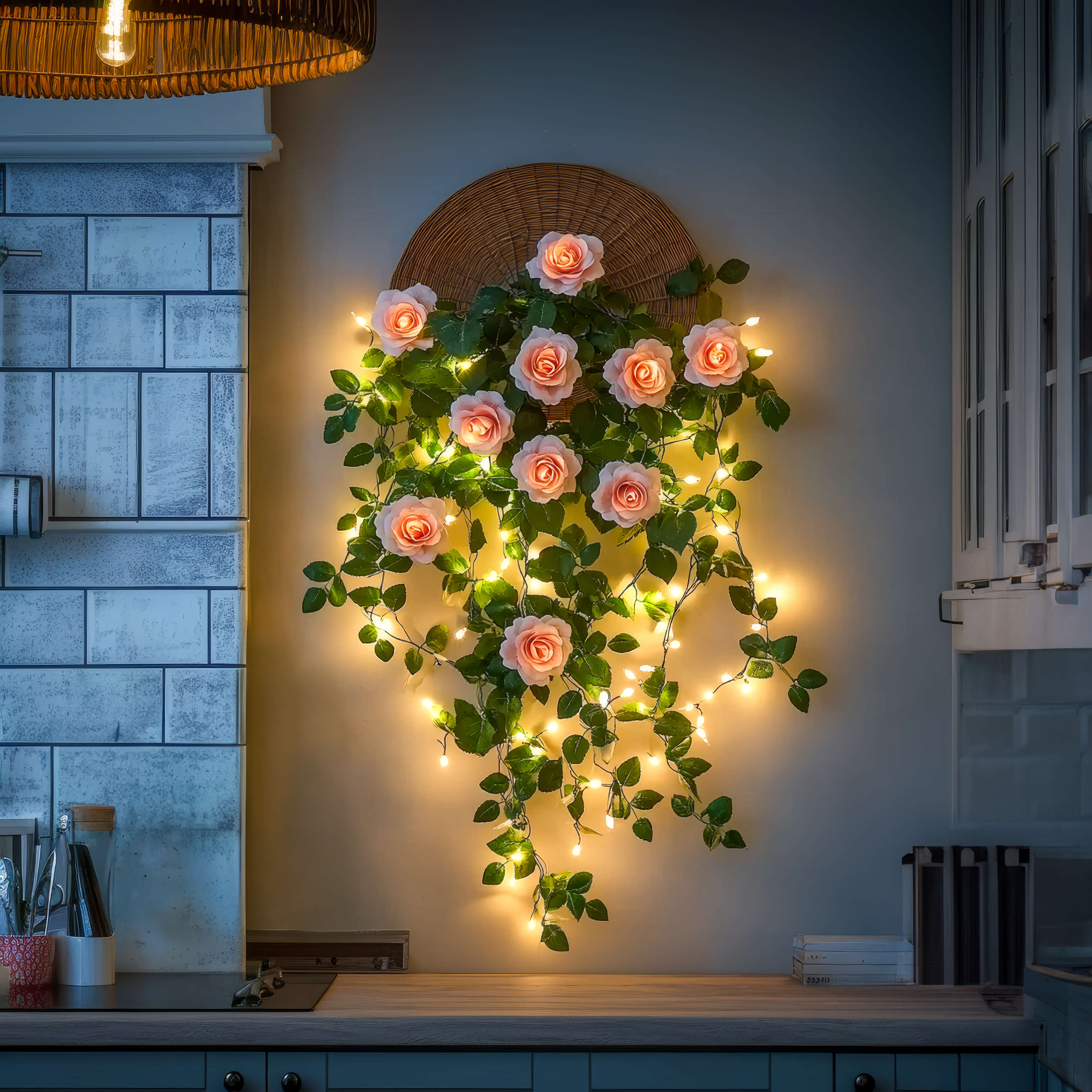 RoseGlow Bloom – LED Deko-Girlande rosé für Innenräume
