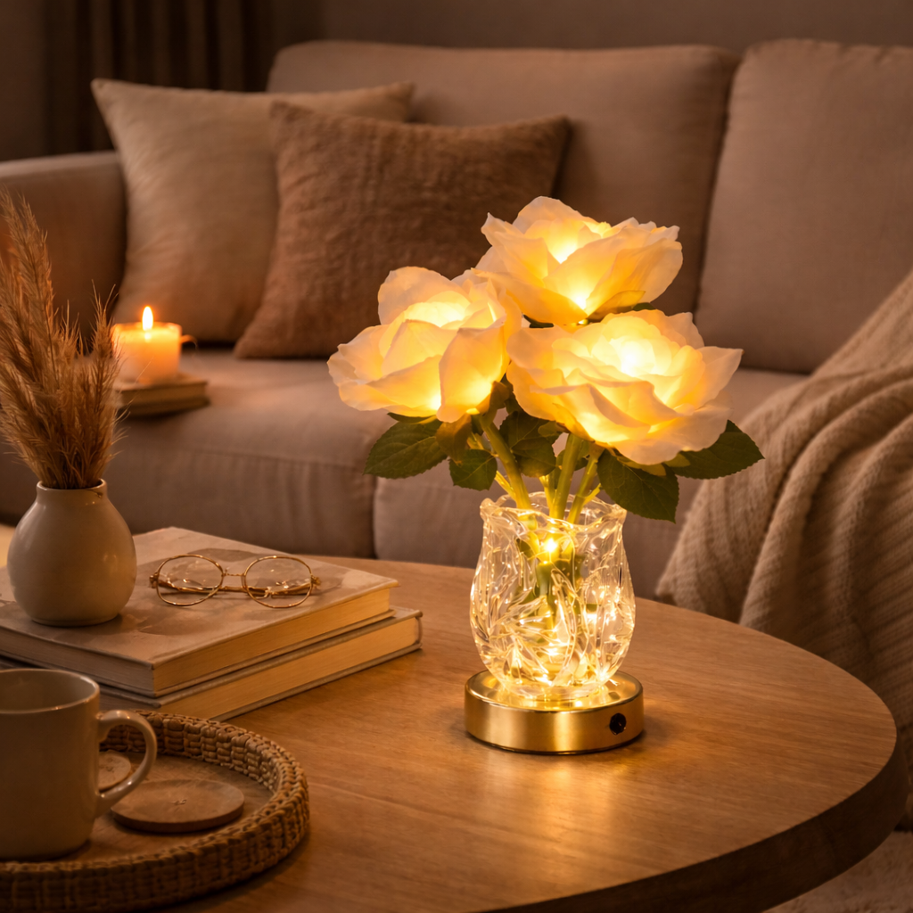 Rosenzauber LED-Lampe – Strahlende Blüten, Rosa für Innenräume