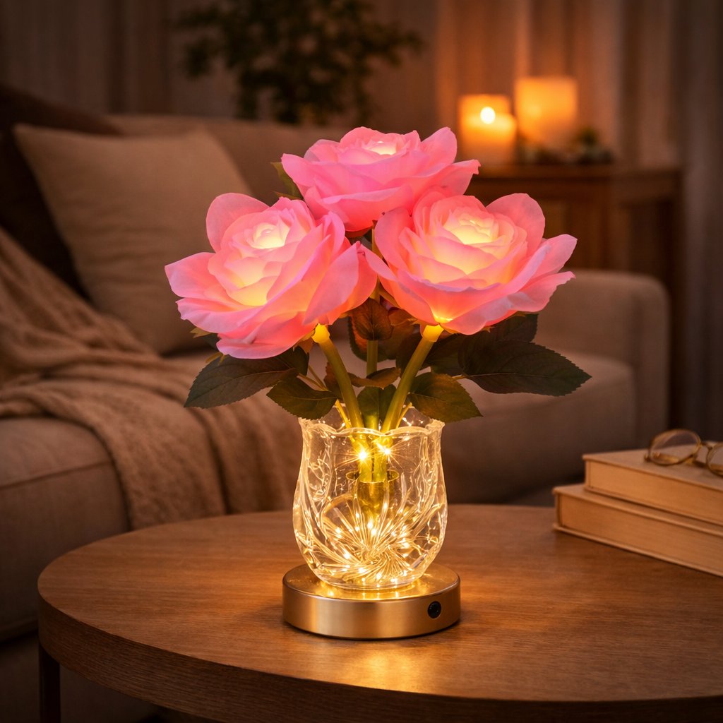 Rosenzauber LED-Lampe – Strahlende Blüten, Rosa für Innenräume