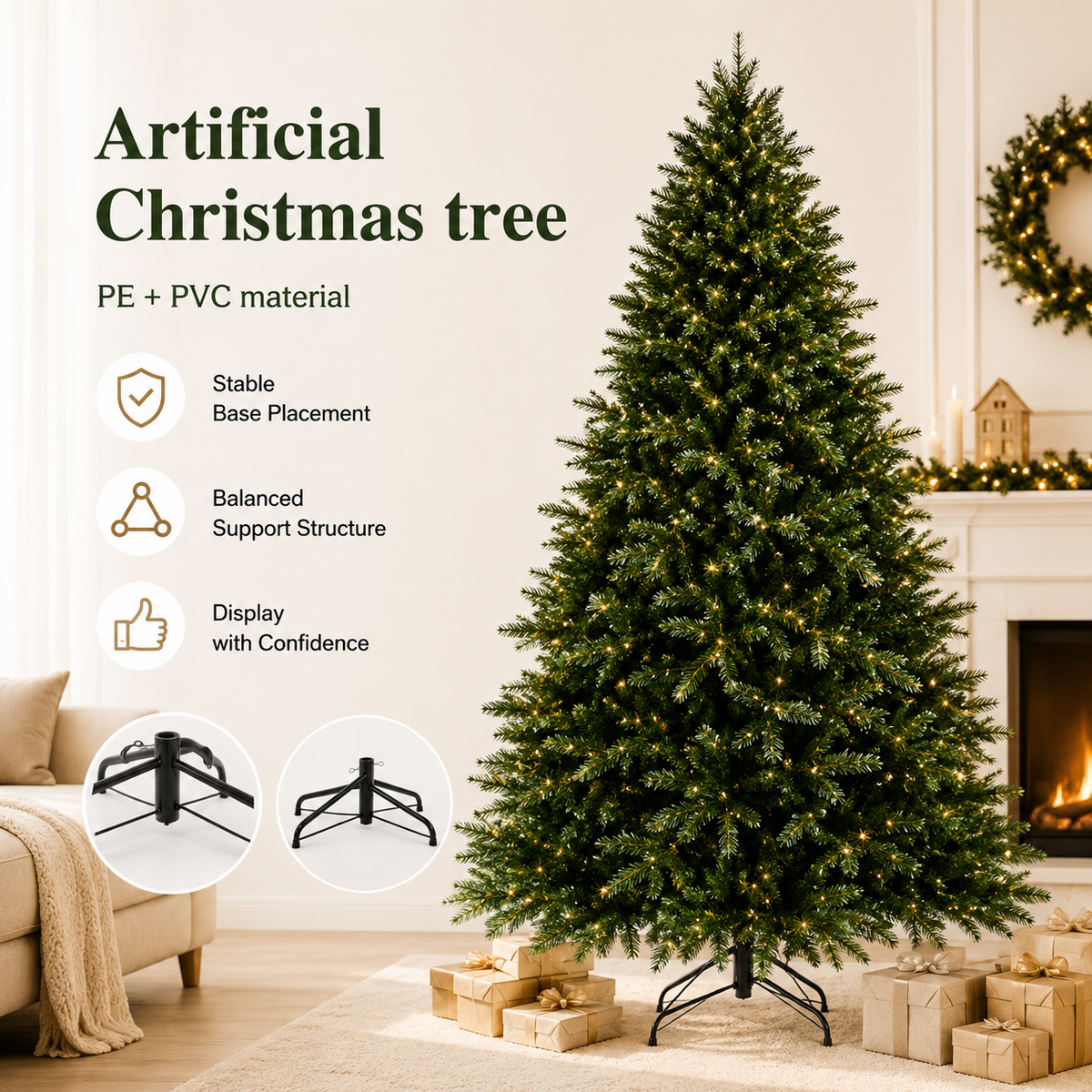 Künstlicher Weihnachtsbaum 120–180 cm aus PE/PVC