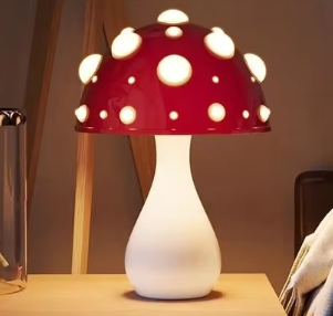 GlühPilz Tischlampe Märchenstil LED Rotweiß für Schlafzimmer