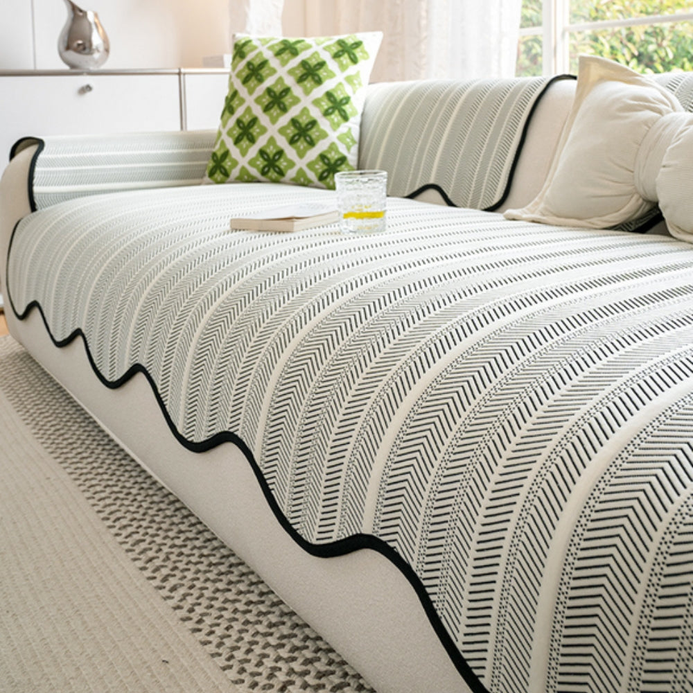 Sofabezug | Fischgrätenmuster, Gewellter Rand 2