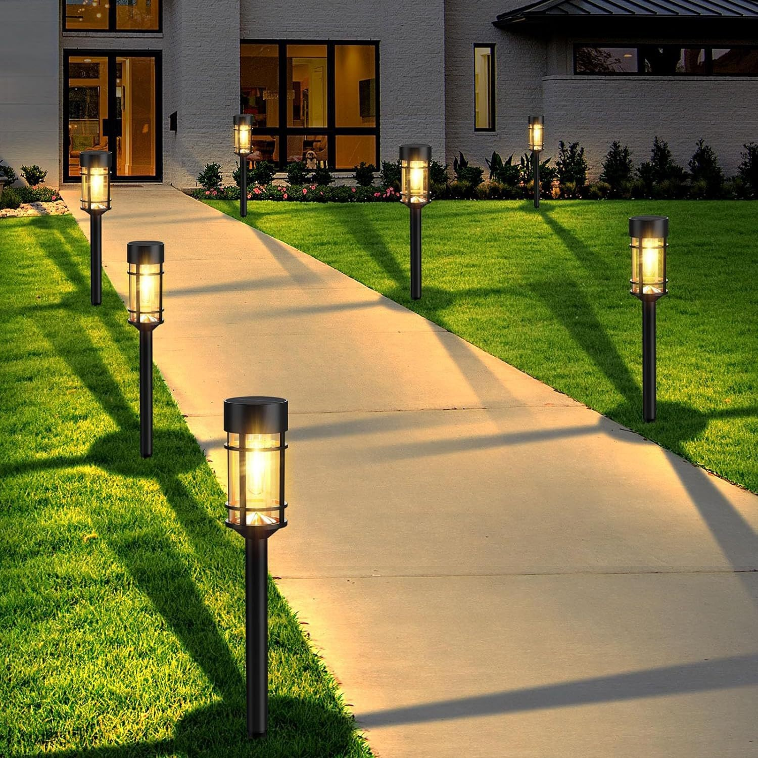 Solar Gartenleuchte LED Warmweiß Außen IP65 mit Dämmerungssensor Modern Schwarz für Wege und Rasen
