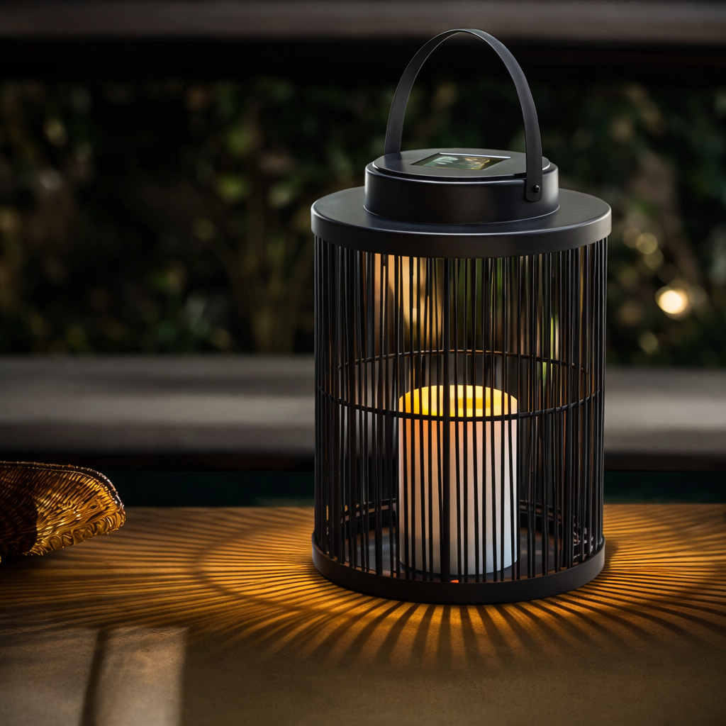 Solar Laterne LED Warmweiß Außen für Garten und Terrasse IP65 Boho Design Schwarz Metall
