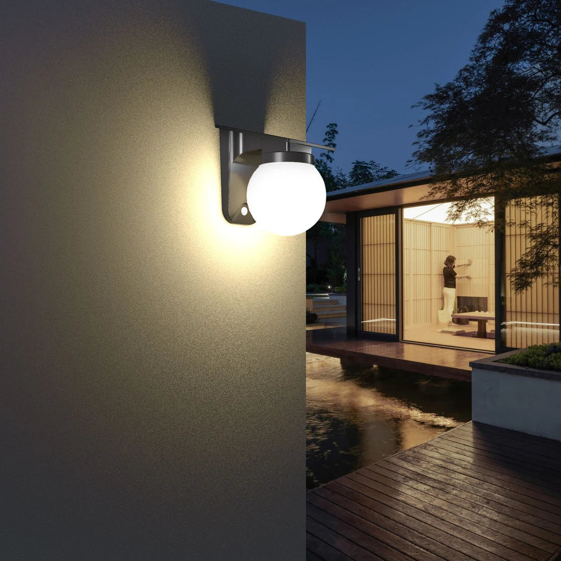 Solar Wandleuchte LED Warmweiß Außen IP65 Wasserdicht für Fassade und Eingangsbereich Modern Schwarz