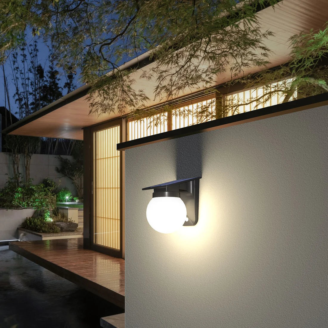 Solar Wandleuchte LED Warmweiß Außen IP65 Wasserdicht für Fassade und Eingangsbereich Modern Schwarz