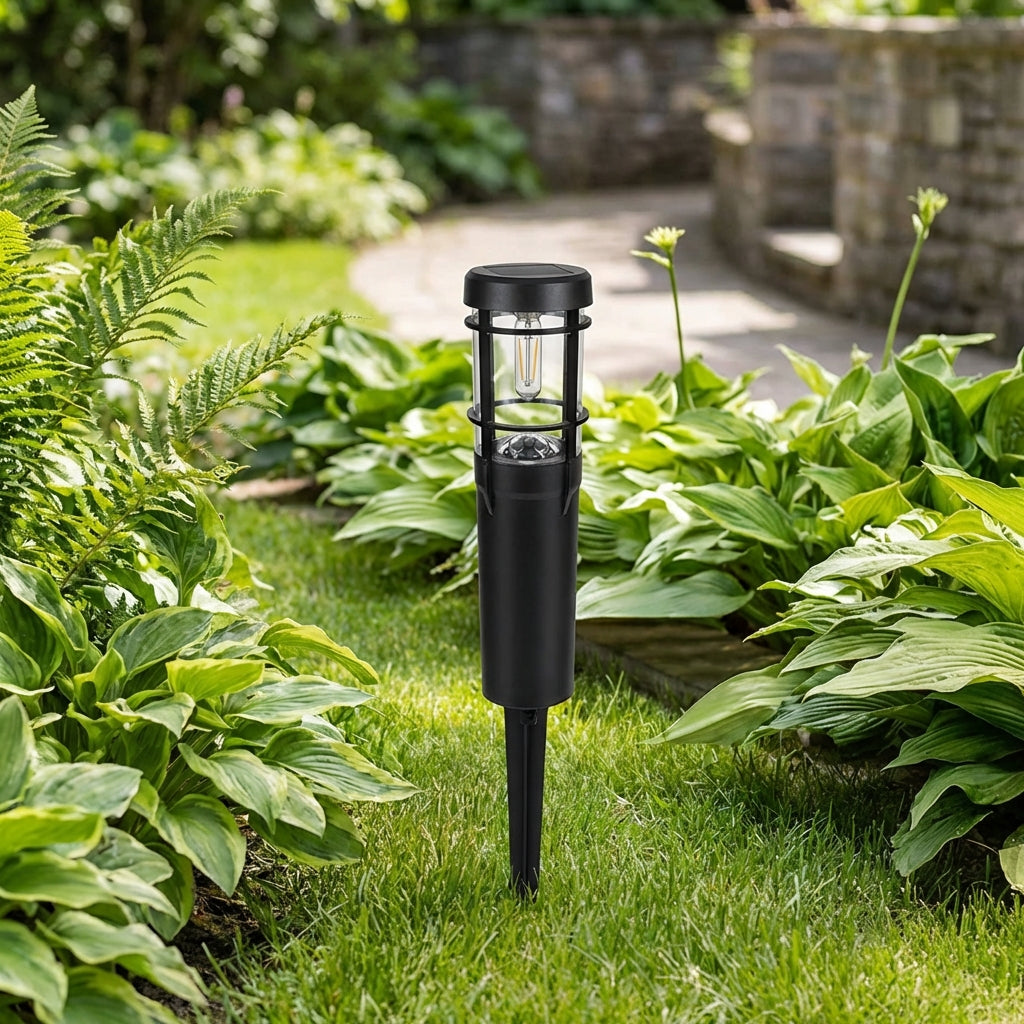 Solar Gartenleuchte LED Warmweiß Außen IP65 mit Dämmerungssensor Modern Schwarz für Wege und Rasen