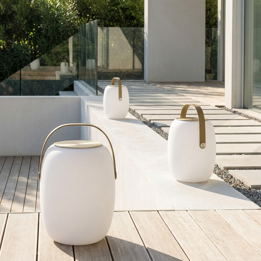 Solar Tischleuchte LED Warmweiß Außen für Terrasse und Balkon IP65 Tragbar mit Griff Modern