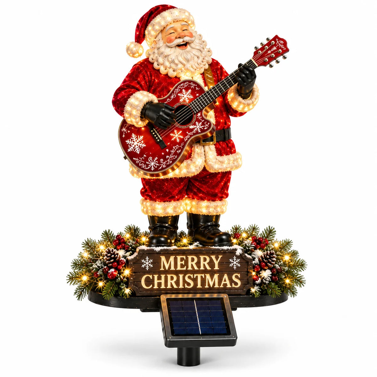 Solarbetriebene Weihnachtsdeko Außen – Festliche Gitarrenbeleuchtung mit Santa-Motiv für Garten 1