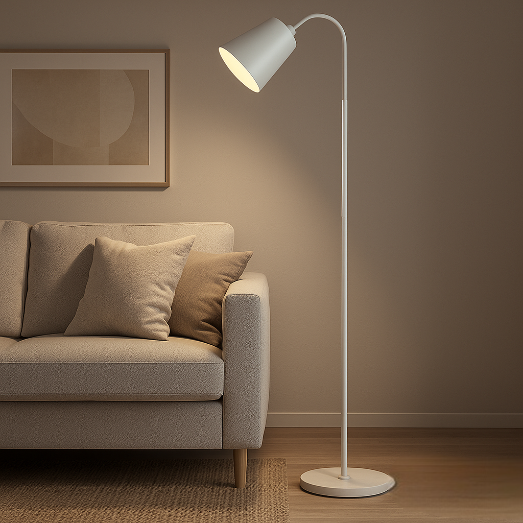 Stehlampe | Minimalistisches Design, Verstellbarer Schwanenhals aus Holzoptik 3