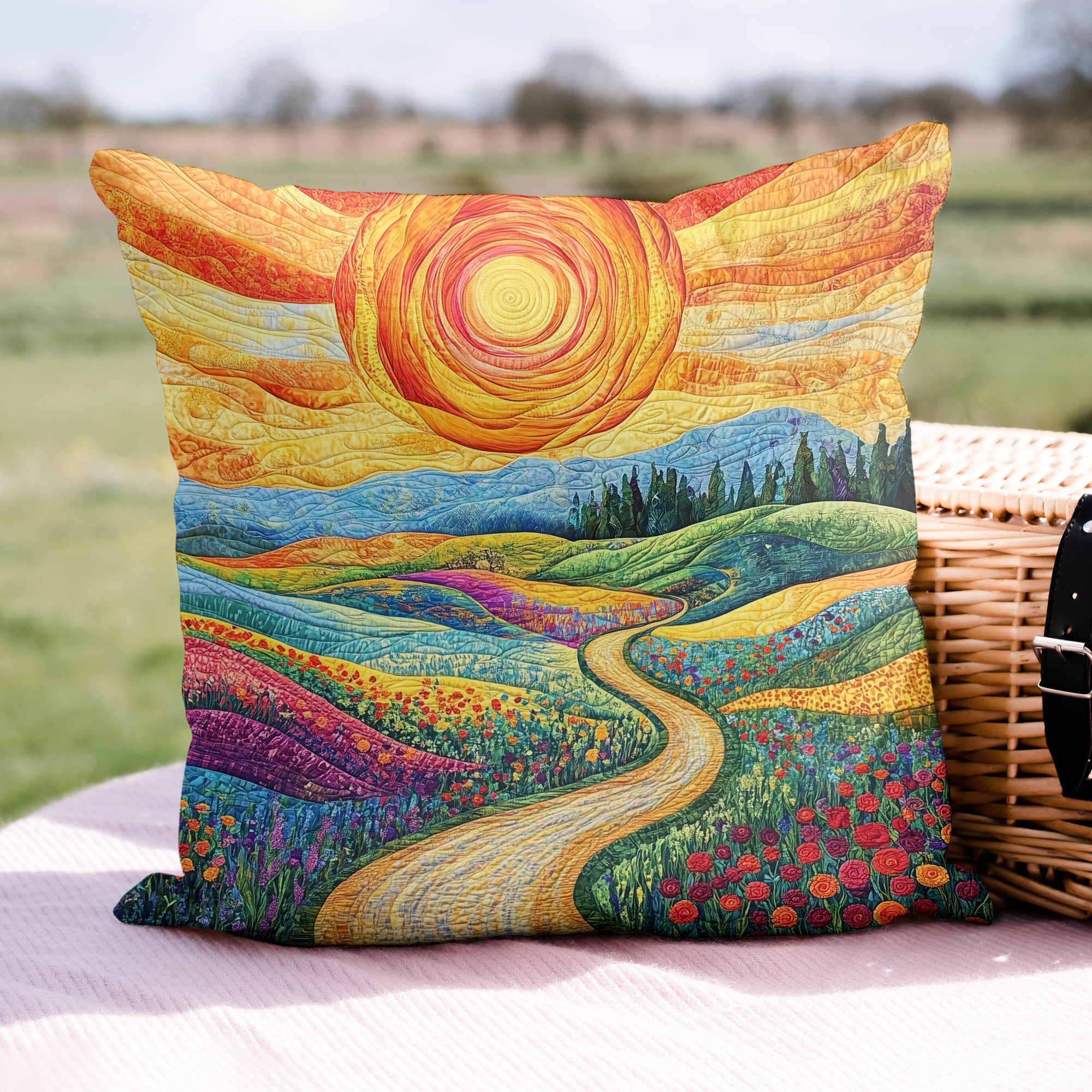Kissenbezug Gesteppte Baumwoll-Polyester-Mischung Weiß 40 × 40 cm – Hotelverschluss, Wildblumenmotiv, Maschinenwaschbar