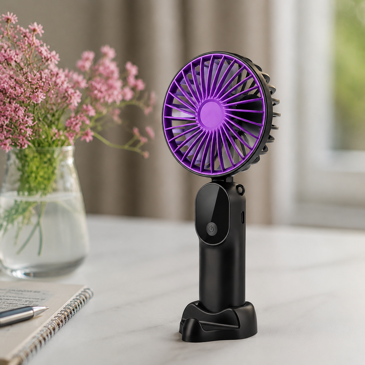 Tragbarer Ventilator | Faltbar, 6 Geschwindigkeiten, USB Wiederaufladbar 5