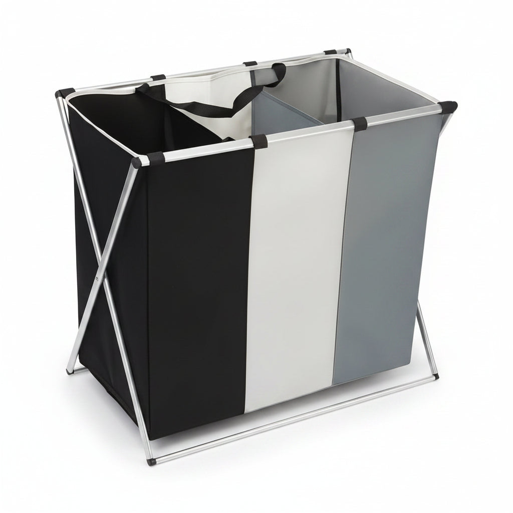 Wäschekorb | Faltbar, Aluminiumrahmen, 3 Fächer 1
