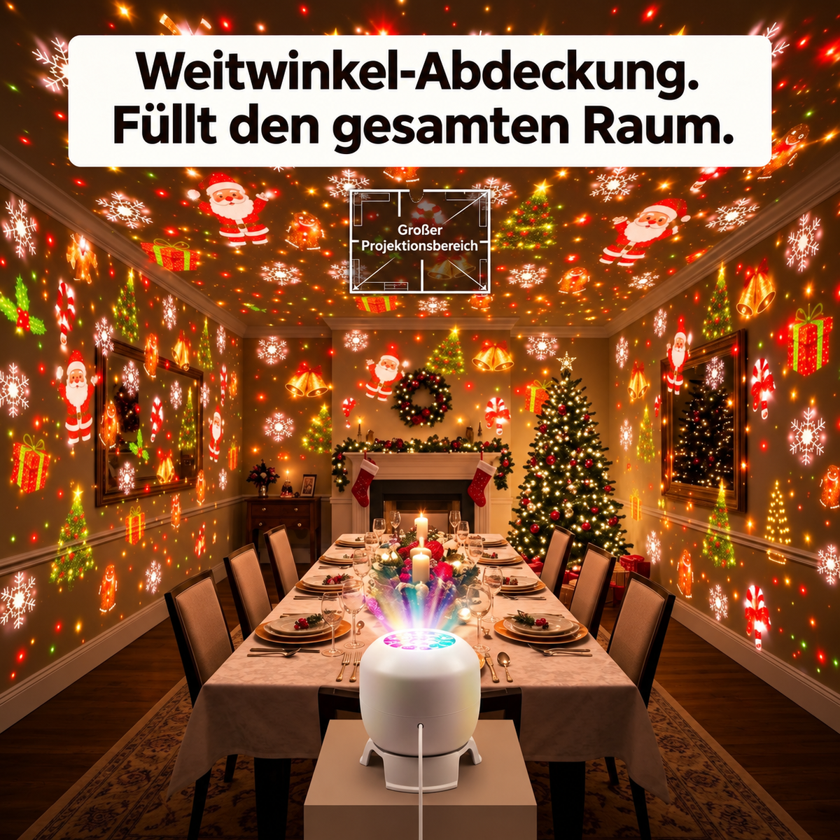 Weihnachtsprojektor Kunststoff Mehrfarbig – LED-Motive, USB, Tischdeko