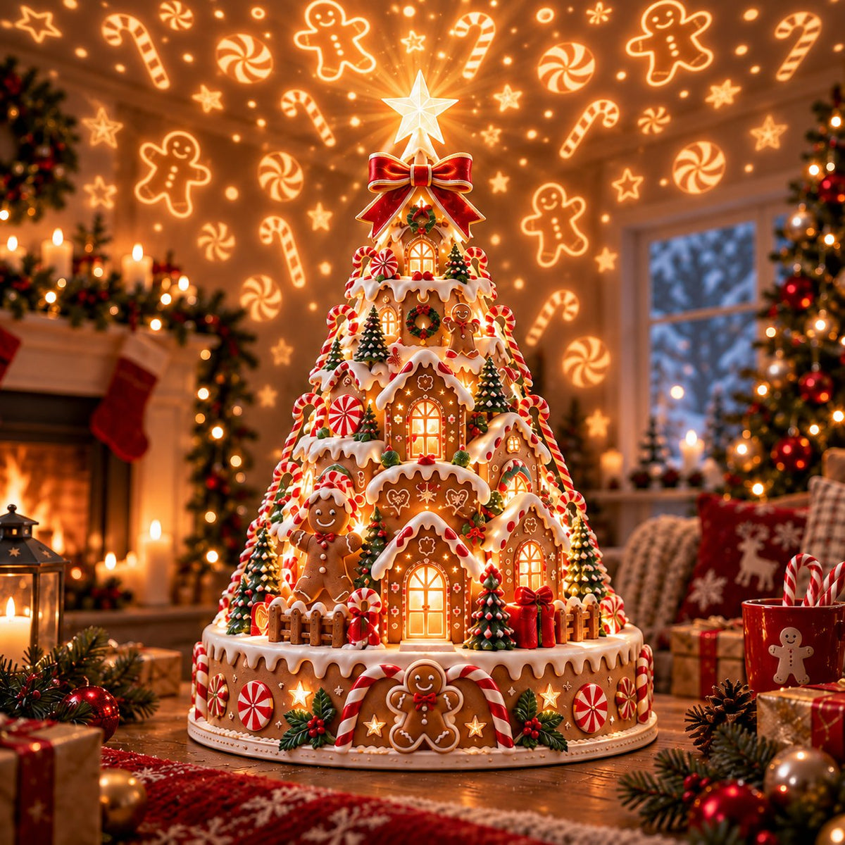 Leuchtender Weihnachtsdorf-Baum | 3D-Tischdeko mit Lichtprojektion