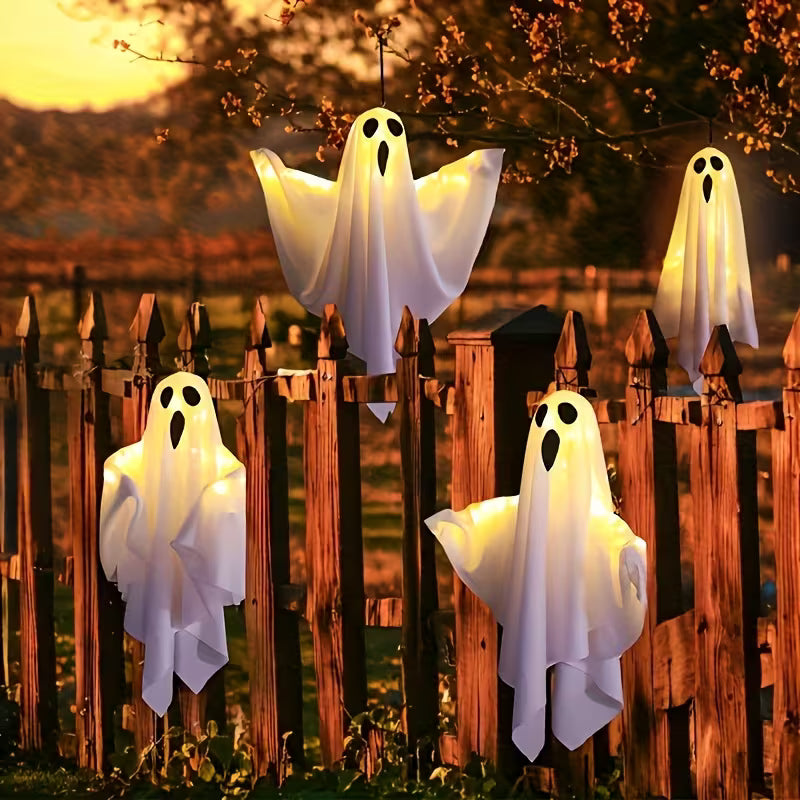 LED-Geisterleuchte Halloween 51 cm Weiß – Batteriebetrieben, Aufhängbar