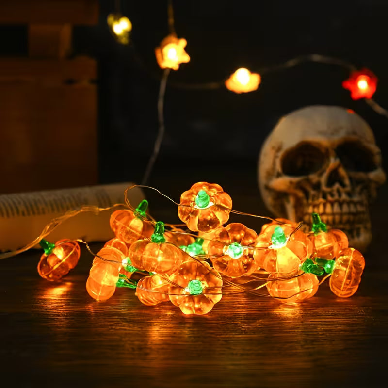 Kürbis-Lichterkette | Batteriebetriebene Drahtlichter für Halloween