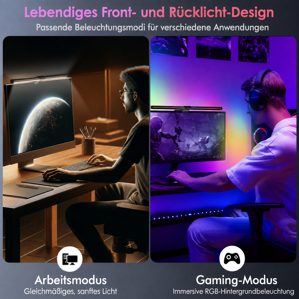 Monitor-Lichtleiste | Dimmbares Frontlicht und RGB-Beleuchtung
