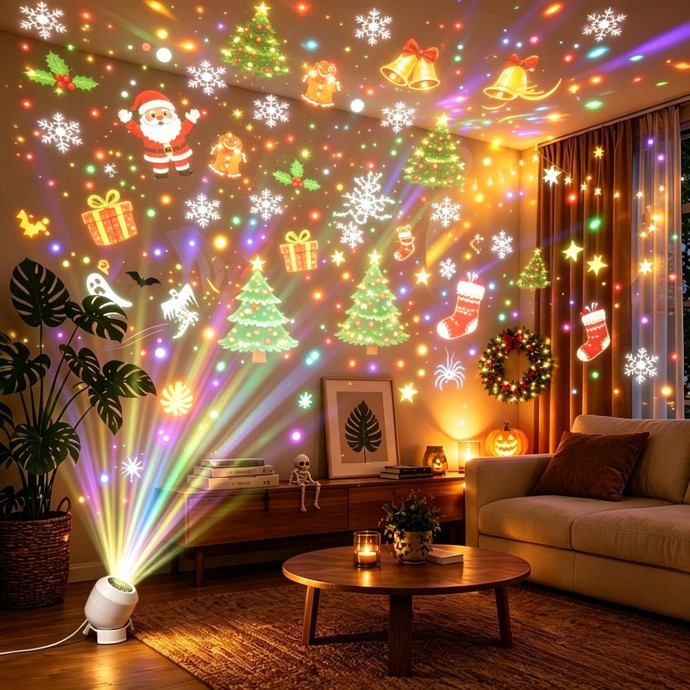 Weihnachtsprojektor Kunststoff Mehrfarbig – LED-Motive, USB, Tischdeko
