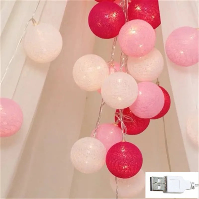 Baumwollkugel Lichterkette mit USB, LED Cotton Ball Lichterkette in fünf Farben