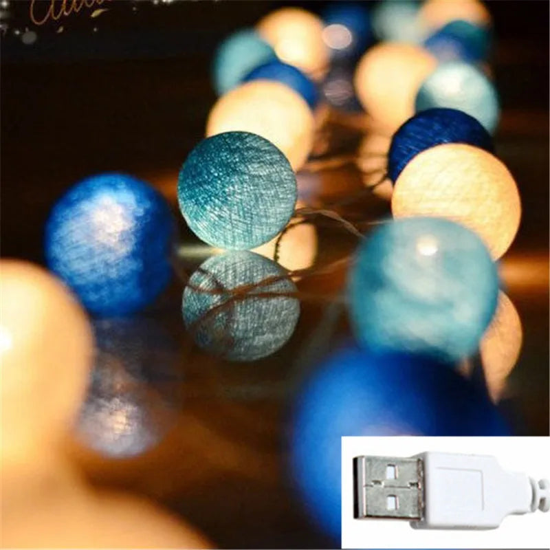 Baumwollkugel Lichterkette mit USB, LED Cotton Ball Lichterkette in fünf Farben