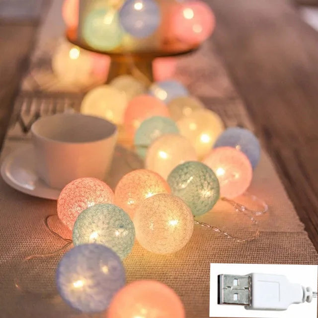 Baumwollkugel Lichterkette mit USB, LED Cotton Ball Lichterkette in fünf Farben
