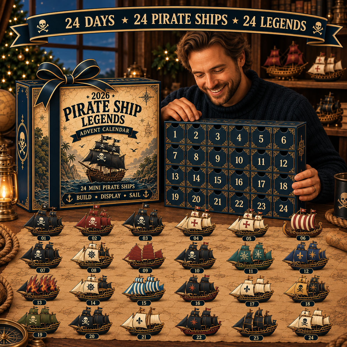 Adventskalender 2026 – 24 Miniatur-Piratenschiffe