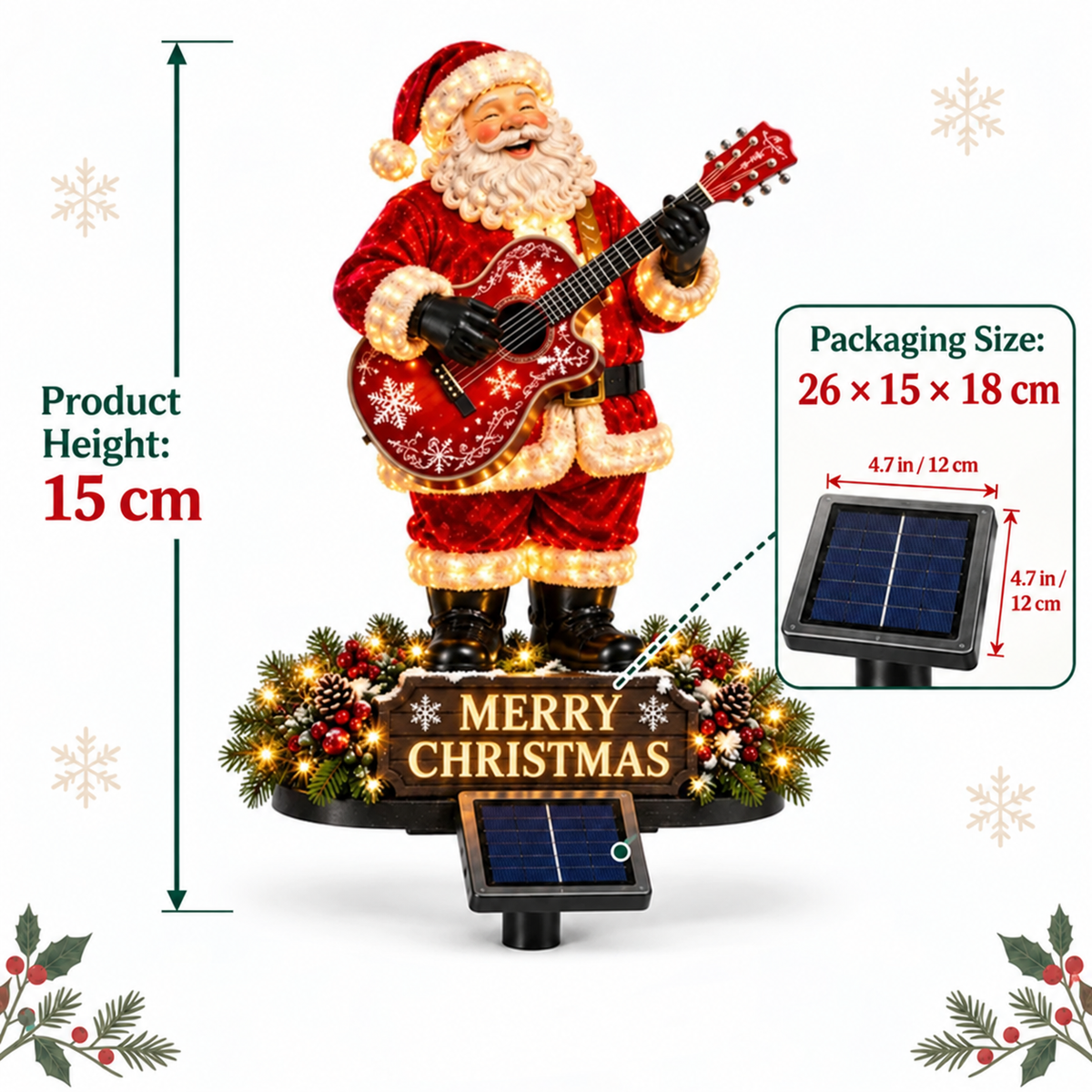 Solarbetriebene Weihnachts-Gitarrenbeleuchtung mit Santa-Motiv für Außen