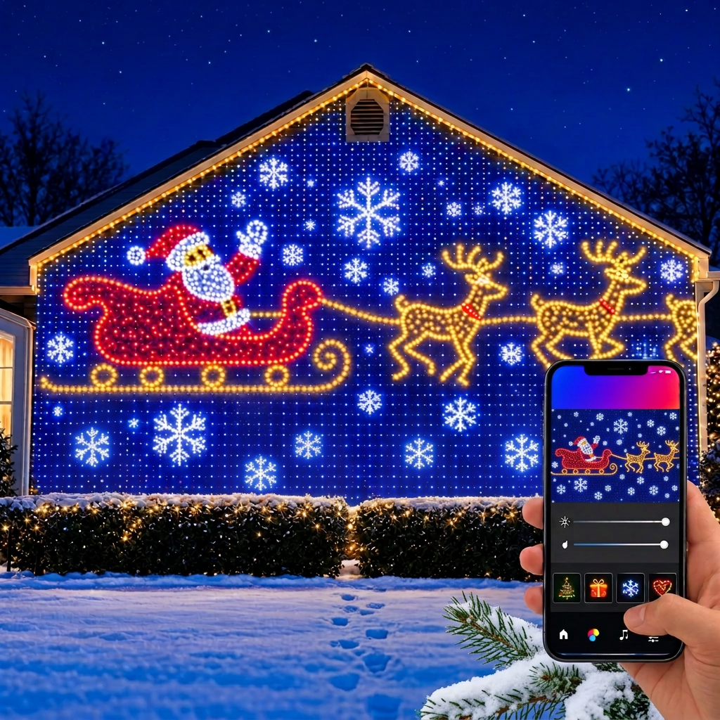 Weihnachtliche LED Hausnetz- und Wandvorhangbeleuchtung