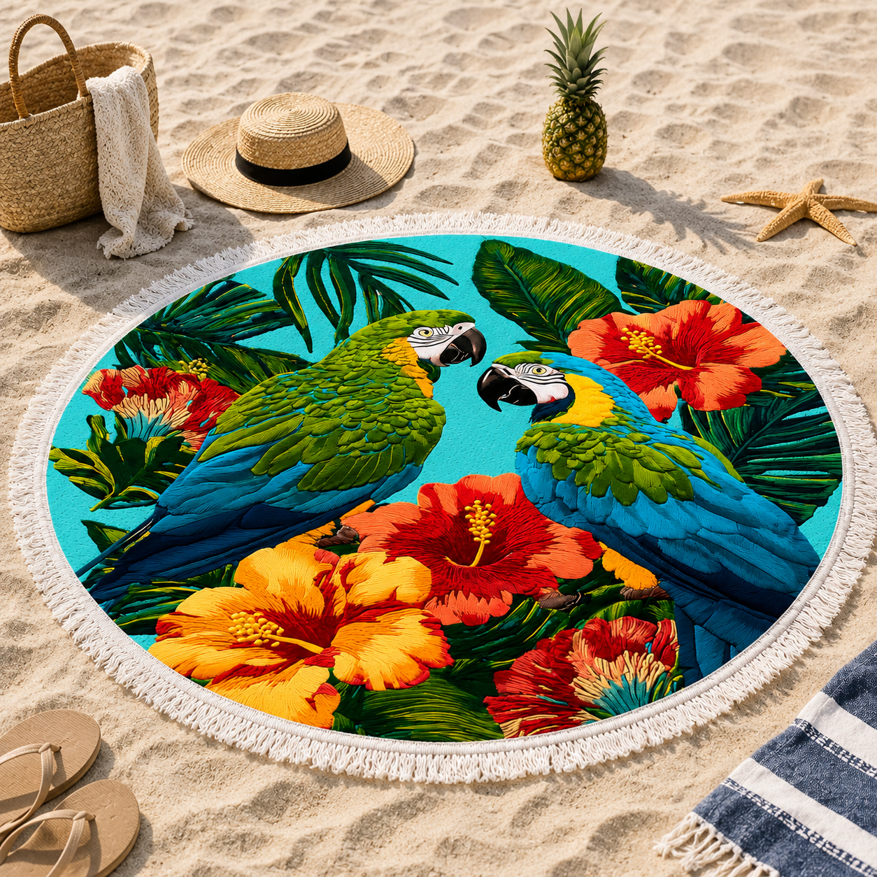 Strandtuch Rund Frottee Blau Ø150 cm – Schnelltrocknend, Saugfähig, Sandarm