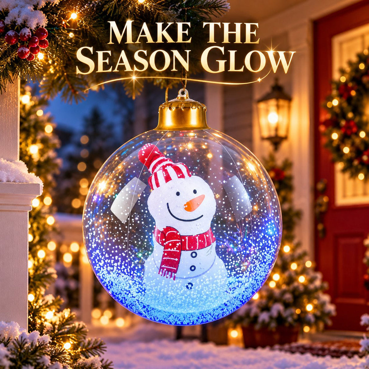 Leuchtende Weihnachtskugel 60 cm mit LED und Fernbedienung, Outdoor Deko mit Schneemann, Weihnachtsmann, Baum oder Rentier